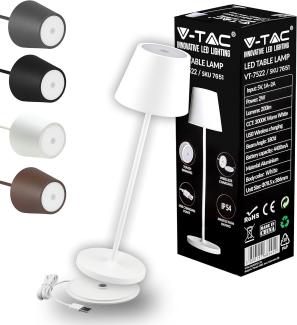 V-TAC Dimmbare LED Tischlampe Kabellos mit Touch-Bedienung - Wiederaufladbar Weiß Lampe für den Innen und Draußen - Außenbereich IP54 - Hause Restaurant - 4400-mAh-Akku - Warmweiß 3000K