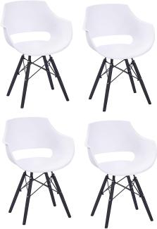 SAM 4er Set Schalenstuhl Lea, Weiß, ergonomisch geformte Sitzschale aus Kunststoff, bequemer Esszimmerstuhl im Retro-Design, schwarzes Holzgestell