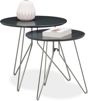 Relaxdays Beistelltisch 2er Set Wohnzimmertische aus Holz mit grau-matt lackierten Tischplatten im Durchmesser 48 und 40 cm als Couchtisch und Telefontisch in zwei verschiedenen Größen, grau matt