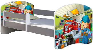 ACMA Kinderbett Jugendbett mit Einer Schublade und Matratze Grau mit Rausfallschutz Lattenrost II (45 Mechaniker, 140x70)