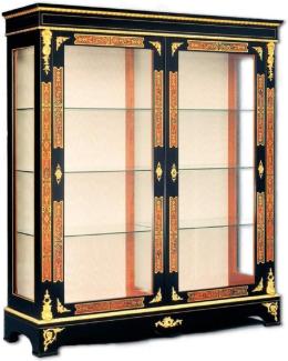 Casa Padrino Luxus Barock Boulle Vitrine Schwarz / Rot / Gold 152 x 45 x H. 172 cm - Handgefertigter Massivholz Vitrinenschrank mit 2 Türen - Edle Barock Möbel