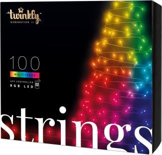 Twinkly Strings - LED-Lichterketten mit 100 RGB-LEDs - Innen- und Außenbeleuchtung - App-gesteuert, schwarzer Draht, 8m