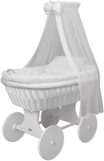 WALDIN Baby Stubenwagen-Set mit Ausstattung, Gestell/Räder weiß lackiert, Ausstattung weiß