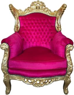 Casa Padrino Barock Sessel Pink / Gold - Handgefertigter Massivholz Wohnzimmer Sessel - Antik Stil Wohnzimmer Sessel - Wohnzimmer Möbel im Barockstil - Barock Möbel