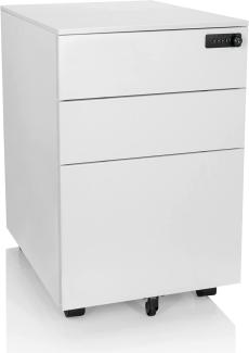 hjh OFFICE 743022 Rollcontainer Color OS I Stahl Weiß Schubladenschrank mit Rollen, A4 Hängeregister, abschließbar