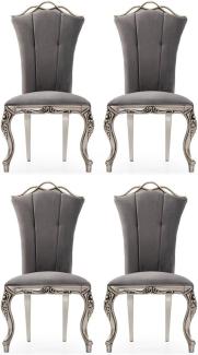 Casa Padrino Luxus Barock Esszimmer Stuhl 4er Set Grau / Silber - Prunkvolle Barockstil Küchen Stühle - Luxus Esszimmer Möbel im Barockstil - Barock Esszimmer Möbel - Barockstil Möbel