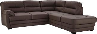 Mivano Ecksofa Royale / Zeitloses L-Form-Sofa mit Schlaffunktion, kleinem Bettkasten, Ottomane und hohen Rückenlehnen / 246 x 90 x 230 / Lederoptik, braun