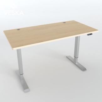 Höhenverstellbarer Schreibtisch (140 x 70 cm) - Sitz- & Stehpult - Bürotisch Elektrisch Höhenverstellbar mit Touchscreen & Stahlfüßen (Silber/Bambus)