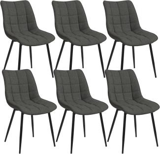 WOLTU 6 x Esszimmerstühle 6er Set Esszimmerstuhl Küchenstuhl Polsterstuhl Design Stuhl mit Rückenlehne, mit Sitzfläche aus Leinen, Gestell aus Metall, Dunkelgrau, BH206dgr-6
