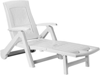 Sonnenliege Zircone Kunststoff Rollen verstellbare Rückenlehne klappbar Gartenliege Rollliege Liegestuhl , Farbe:weiß