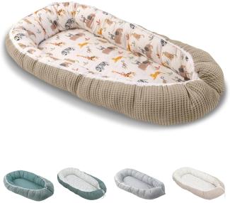ULLENBOOM ® Babynest & Kuschelnest (55x95 cm) Sand-Savanne (Made in EU) - Baby Nestchen aus Baumwolle, ideal als Reisebett, Baby Cocoon & Kuschelbett