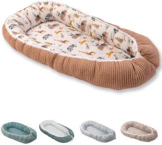 ULLENBOOM ® Babynest & Kuschelnest (55x95 cm) Sand-Savanne (Made in EU) - Baby Nestchen aus Baumwolle, ideal als Reisebett, Baby Cocoon & Kuschelbett