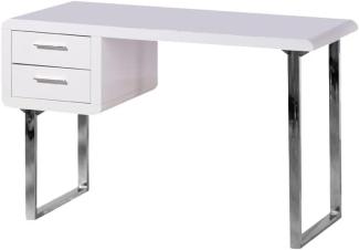 'Claude' Schreibtisch mit 2 Schubladen, Weiß Hochglanz/Metall verchromt, 76 x 55 x 120 cm