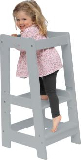 Stepup Baby Montessori Lernturm Kleinkind Trittstufe mit Verstellbarer Höhe und Sicherheitsschiene, Grau, BxHxT 42x85x42 cm