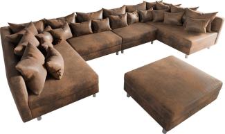 DELIFE Couch Clovis XL Braun Antik Optik mit Hocker Wohnlandschaft Modules Sofa