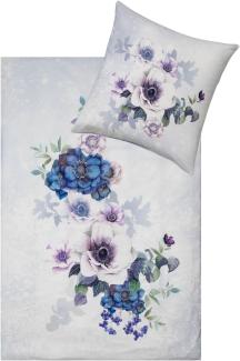 Estella Kuschel Flanell Bettwäsche 155x220 Snowflower Schnee Blumen blau 4446-101