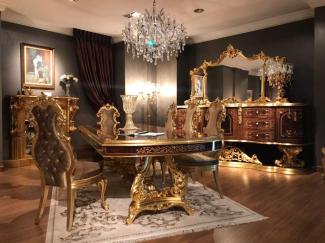 Casa Padrino Luxus Barock Esszimmer Set Braun / Antik Gold - 1 Esstisch & 8 Esszimmerstühle - Esszimmer Möbel im Barockstil - Edel & Prunkvoll