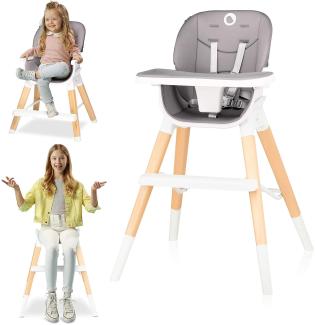 LIONELO Mona 4in1 Kinderhochstuhl, hochstuhl, hoher, verstellbarer Stuhl, abnehmbares Tablett, rutschfest, 6 bis 36 Monate, Sicherheitsgurte, Belastbarkeit bis 15 kg / 25 kg / 75 kg (Grau)