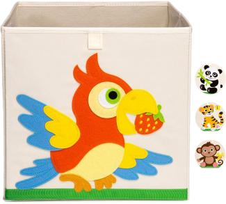 Ceria Star Kinder Aufbewahrungsbox | Spielzeug Box (33x33x33) mit Tiermotiven für Baby- und Kinderzimmer | Faltbare Spielzeugkiste zur Aufbewahrung im Kallax Regal | Papagei