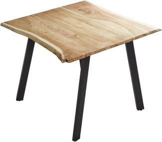 SAM Esszimmertisch 80x80 cm Laxmi, echte Baumkante, naturfarben, massiver Esstisch aus Akazienholz, Baumkantentisch mit Vier Metallbeinen Schwarz, FSC® 100% Zertifiziert