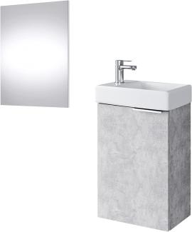Planetmöbel Waschtischunterschrank mit Spiegel, Badmöbel Set 40cm für Badezimmer Gäste WC Beton