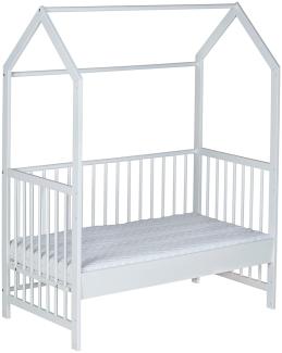 Schardt - Baby Hausbett Micky - Weiß - 60x120cm - Stufenlos Höhenverstallbares Beistellbett - Inkl. Umbauseiten und Sicherheitsgurtsystem