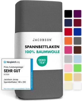 Jacobson Jersey Spannbettlaken Spannbetttuch Baumwolle Bettlaken (120x200-130x200 cm, Anthrazit)