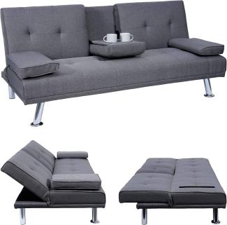 3er-Sofa HWC-F60, Couch Schlafsofa Gästebett, Tassenhalter verstellbar 97x166cm ~ Textil, dunkelgrau