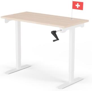manuell höhenverstellbarer Schreibtisch EASY 120 x 60 cm - Gestell Weiss, Platte Eiche