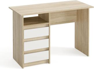 KOMTO Schreibtisch mit Schubladen - Bürotisch Computertisch Klein Arbeitstisch Büro PC-Tisch mit Stauraum | Moderner Schreibtisch Sonoma Eiche + Weiß | Oslo 110 x 50 x 74 cm