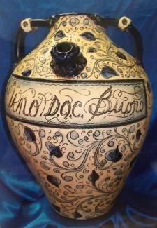 Casa Padrino Luxus Barock Weinkrug mit 2 Tragegriffen Creme / Blau / Schwarz - Handgefertigter Barockstil Keramik Krug - Barock Deko Accessoires - Luxus Qualität - Made in Italy