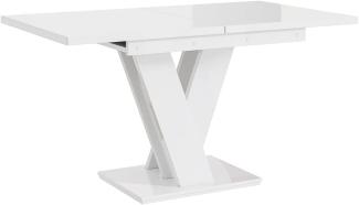 MEBLINI Esstisch Ausziehbar - Esszimmertisch Modern - Küchentisch - Säulentisch - Ausziehtisch - Dining Table - Esszimmertische - 120-160x80x75cm - MASIV - Weiß Hochglanz
