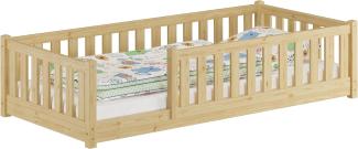 Baby-Bett, Holzbett 90x200 mit Rundumsicherung Kiefer natur lackiert V-60. 77-09