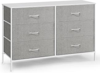 SONGMICS Kommode, Aufbewahrungsschrank mit 6 Stoff-Schubladen, 40 x 117 x 77,5 cm, modern, weiß-hellgrau LTS833W01