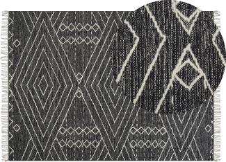 Teppich Baumwolle schwarz weiß 140 x 200 cm geometrisches Muster Kurzflor KHENIFRA