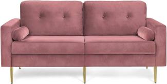 VASAGLE 3-Sitzer Sofa, Couch für Wohnzimmer, Bezug aus Samt, für Wohnungen, kleinen Raum, Holzgestell, Metallbeine, einfacher Aufbau, modernes Design, 183 x 78 x 88 cm, rosa LCS001P01