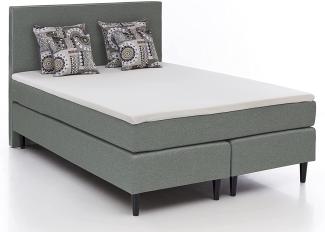 Grüne Betten Luisa 100% vegan, Boxspringbett mit Taschenfederkernmatratze und Massivholzfüßen, inklusive 4 Zierkissen, Stoff, grün, Liegefläche 160 x 200 cm