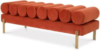 Casa Padrino Luxus Samt Sitzbank Orange / Messing 130 x 45 x H. 42 cm - Wohnzimmer Bank - Schlafzimmer Bank - Wohnzimmer Möbel - Schlafzimmer Möbel - Luxus Möbel - Luxus Einrichtung