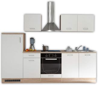 Stella Trading ANDY Moderne Küchenzeile ohne Elektrogeräte Eiche Sonoma Optik, Weiß matt - Geräumige Einbauküche mit viel Stauraum - 270 x 195 x 60 cm (B/H/T)