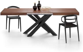 MOBILI FIVER, Ausziehbarer Tisch Emma 160, Walnussholz mit schwarzen X-Beinen, Laminiert/Eisen, Made in Italy