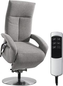 CAVADORE TV-Sessel Tirol / Fernsehsessel mit Aufstehhilfe, elektrisch verstellbarer Relaxfunktion / 2 E-Motoren / 74 x 112 x 82 / Strukturstoff: Hellgrau