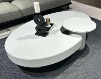 Casa Padrino Luxus Couchtisch mit Beistelltisch Weiß 171 x 110 x H. 35,5 cm - Ovaler Wohnzimmertisch mit Beistelltisch - Wohnzimmer Möbel - Luxus Möbel - Luxus Einrichtung