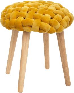Sitzhocker 'Cosy', Fuß aus Holz und Sitzfläche gestrickt, gelb