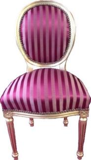 Casa Padrino Barock Esszimmer Stuhl Bordeauxrot / Violett Streifen / Gold Mod2 / Rund
