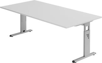bümö® Stabiler Schreibtisch höhenverstellbar 200 x 100 cm | Bürotisch in Grau | Büroschreibtisch mit Höheneinstellung | Tisch für Büro in 9 Größen & 7 Dekoren