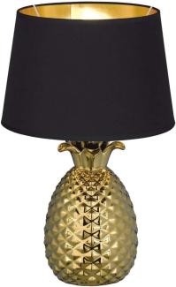 LED Tischleuchte Keramik Ananas Gold mit Stoffschirm Schwarz Gold, Höhe 43cm