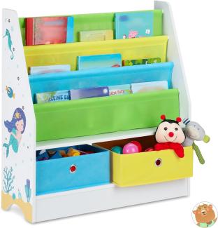 Relaxdays Kinderregal Meermotiv, 2 Boxen, 3 Fächer, Spielzeug Aufbewahrung, Kinder Bücherregal HBT 74 x 71 x 23 cm, bunt