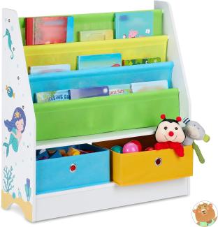 Relaxdays Kinderregal Meermotiv, 2 Boxen, 3 Fächer, Spielzeug Aufbewahrung, Kinder Bücherregal HBT 74 x 71 x 23 cm, bunt