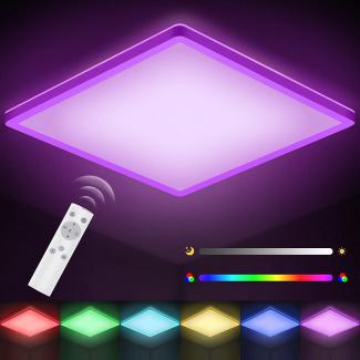 LEDYA LED Deckenleuchte Dimmbar mit Fernbedienung, 18W Deckenlampe Farbwechsel mit 6 Lichtfarben, Flach, Quadratisch, IP44 Wasserdicht für Bad, Schlafzimmer, Wohnzimmer, Rgbw, 29. 5 x 29. 5 x 2. 5 cm
