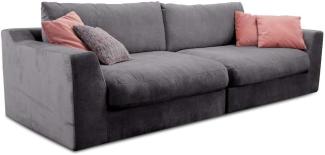 Cavadore Big Sofa Fiona / Große Couch inkl. Rückenkissen im modernen Design / 274x90x112 / Webstoff grau
